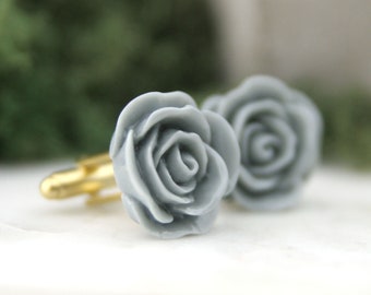 Graue Rose Manschettenknöpfe | Blumen Manschettenknöpfe grau | Bräutigam Geschenk | Trauzeuge Geschenk | Trauzeugen Geschenk | Hochzeitskleidung | Florale Manschettenknöpfe | Manschettenknopf