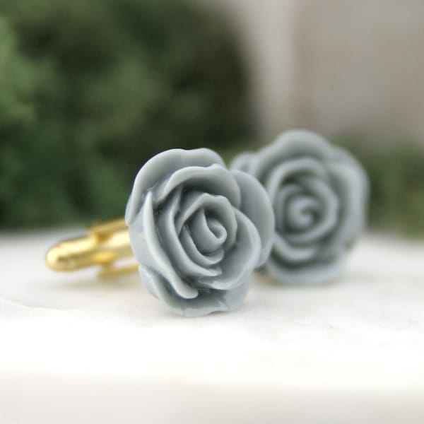 Gray Rose Cufflinks | Grey Flower Cufflinks | Grooms Gift | Best Man Gift | Groomsmen Gift | Wedding Attire | Floral Cufflinks | Cuff Link