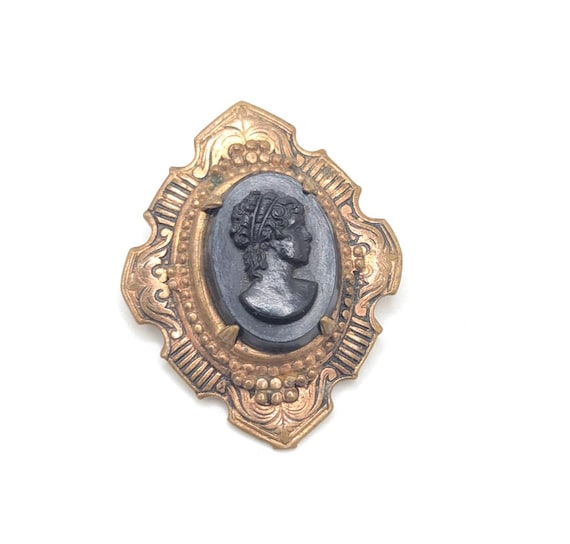Broche Vintage Camée Noir Et Blanc Sur Or - Déco Ancienne - Sans Marque