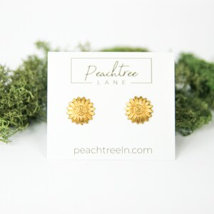 Sunflower Daisy Brass Floral Earrings, Nickel-Free