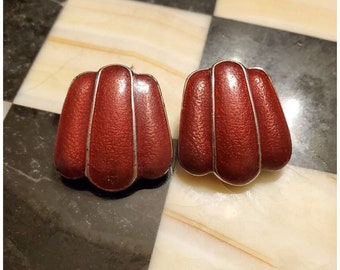 Vintage 1980s Large Red Clip-on Earrings Silver Enamel Christmas Gift Funky Birthday Gift for Her Unpierced