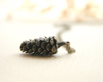 Large Brass Woodland Pinecone Necklace // Bridesmaid Necklace // Rustic Wedding Necklace, Pine Cone Necklace, Woodland Wedding