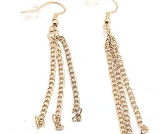 Long Gold Tone Chain Dangle Drop Tassel Earrings Strand Fancy Dressy Accessories Anniversary Gift for Her Love Connection Infinity Symbolic