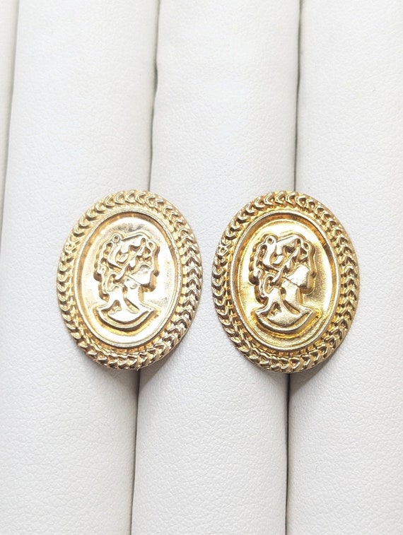 Vintage Small Brass Cameo Silhouette Stud Earrings