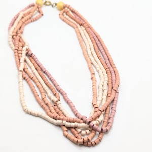 Vintage Seed Bead Chunky Ombre Pink Multi Strand Necklace Handmade Colorful  Multi-color Gift For Her Woman Lady Boho Mauve Pastel