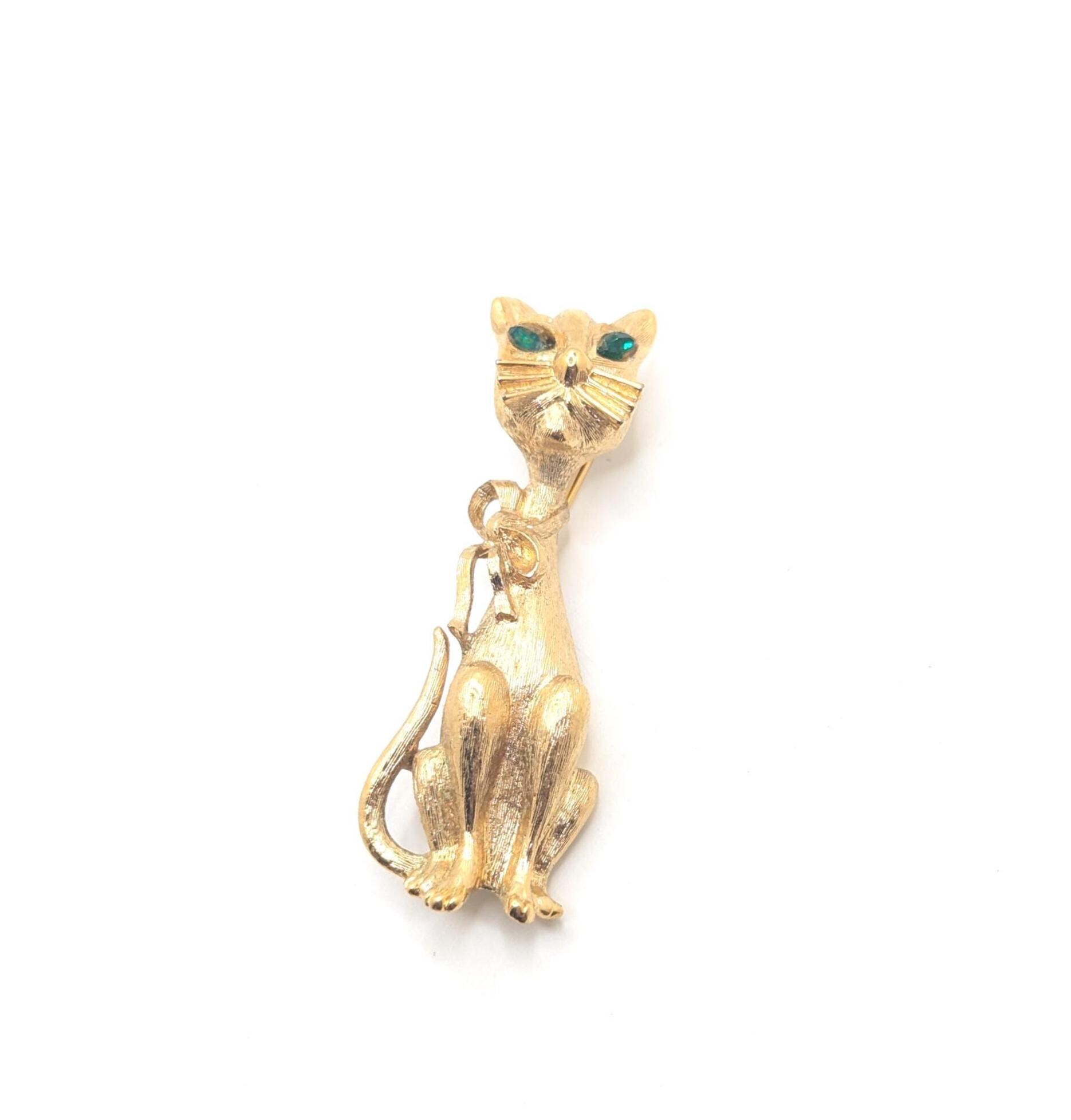 ヴィンテージ モネ キャット グリーンアイド ブローチ ラペルピン 子猫