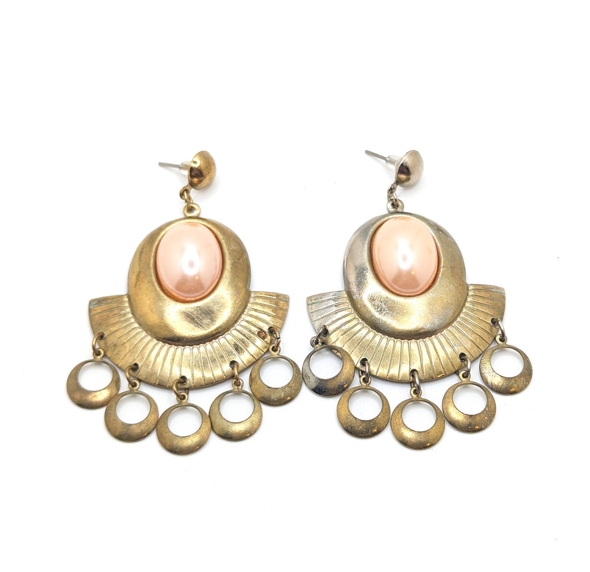 Boucles D'oreilles Anciennes En Laiton Avec Jais Noir - Style Deuil, Fermoir Clips