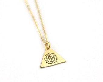 Peony Brass Stamped Triangle Necklace | Flower Necklace | Bridesmaid Necklace | Bridesmaid Jewelry | Bridal Party Gift | Floral Necklace