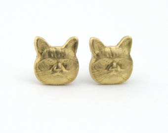 Tiny Brass Cat Earrings | Cat Post Earrings | Bridesmaid Gifts | Cat Jewelry | Kitty Earrings | Best Friend Gift | Cat Stud Earring