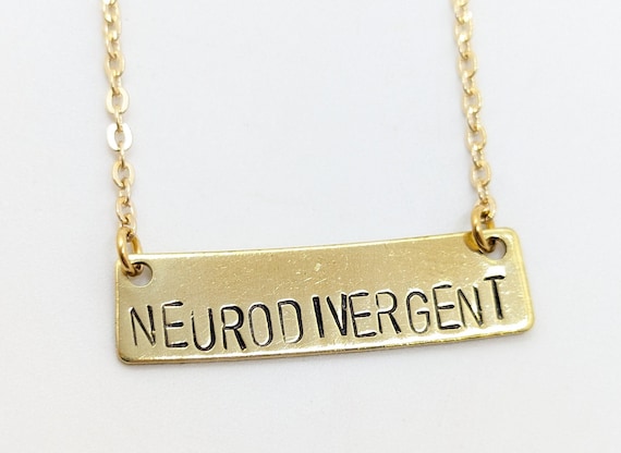 Neurodivergent Brass Gold Bar Necklace Autism Warrior ADHD ADD Inclusion Acceptance Special Education Teacher Gift Present For Her Diversity
