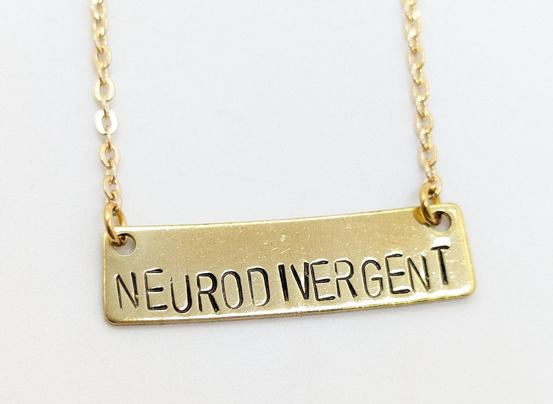 Neurodivergent Brass Gold Bar Necklace Autism Warrior ADHD ADD Inclusion Acceptance Special Education Teacher Gift Present For Her Diversity