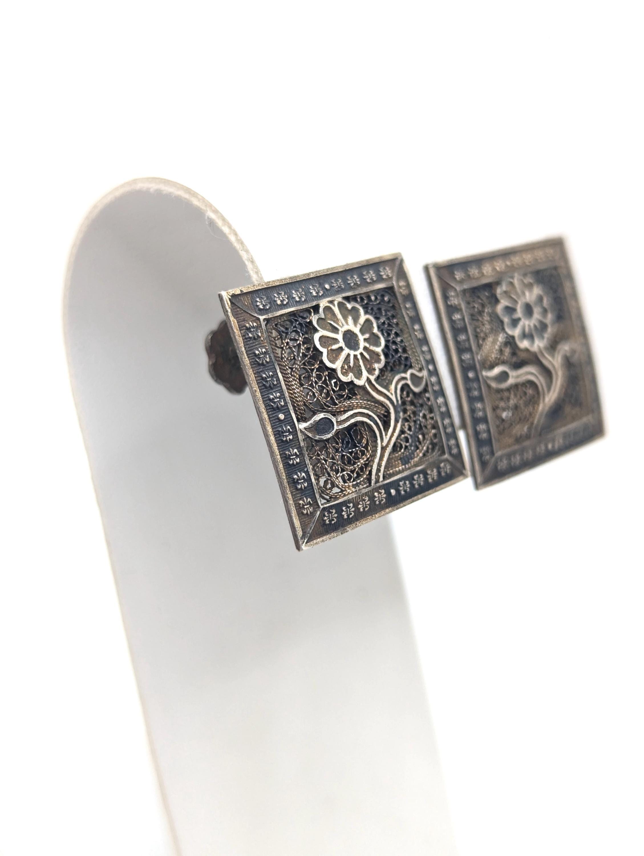 Vintage Sterling Silver Filigree Flower Screw Back Earrings Floral ...