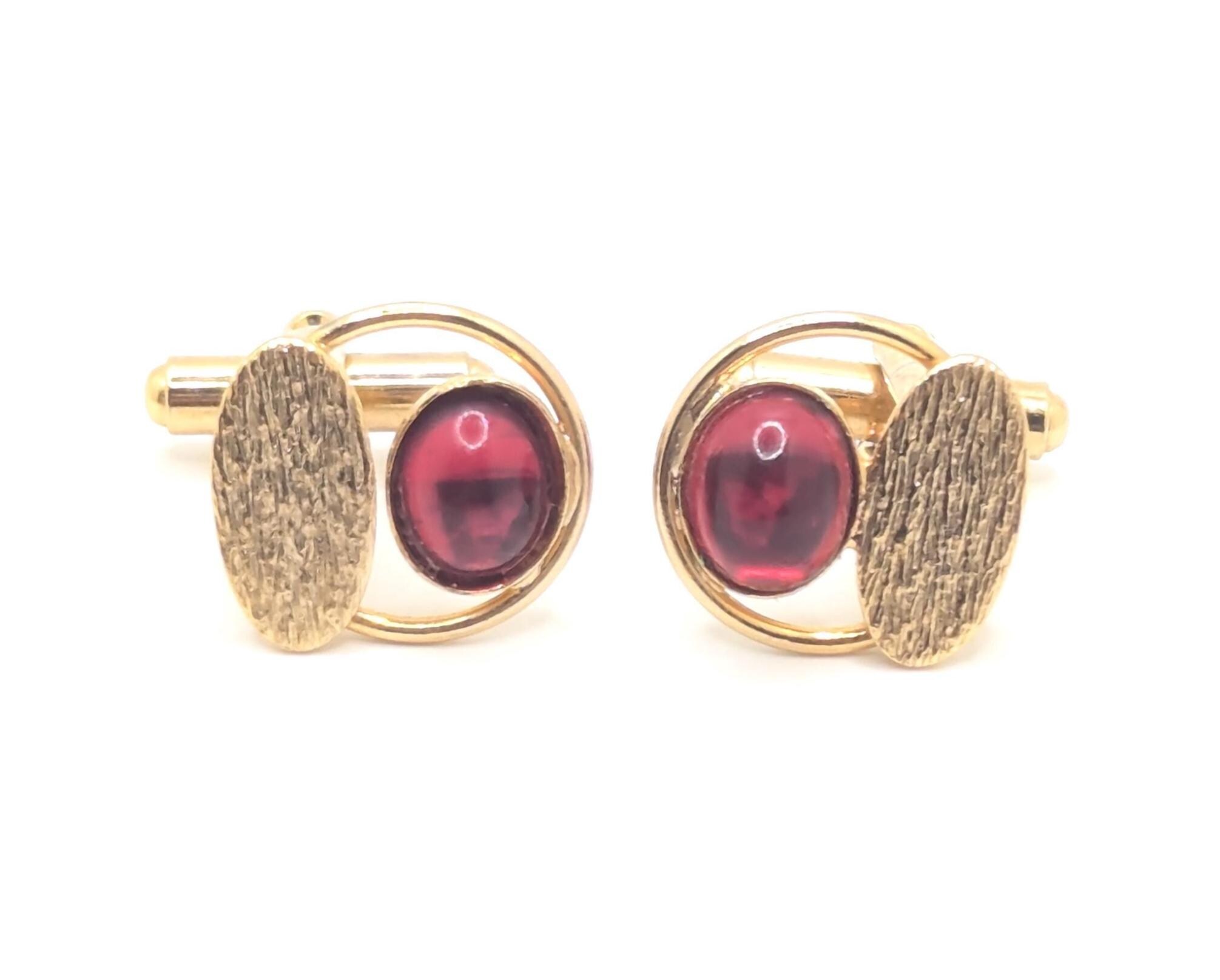 Boutons De Manchette Vintage Anson En Lucite Rouge Et Or - Pour Homme