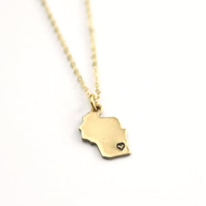 Wisconsin Brass Small State Necklace | Milwaukee Charm Necklace | Heart State | Moving Gift | Hometown Love | Best Friend Gift | Keepsake