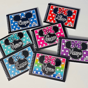 Disney Autograph Book Personalized - 4x6 Mickey and Minnie Mouse Designs - With and Without the Bow for Mickey Minnie Design - 25 pages