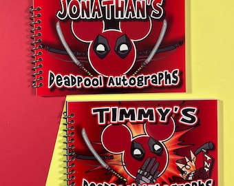 Personalized Disney Autograph Book - DeadPool Autograph Book - 4x6 - 25 Pages - Dead Pool Mickey design - Trip Reveal - Fish Extender Gift