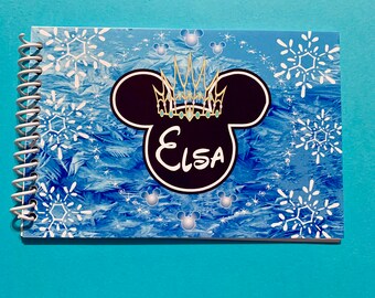 Personalized Disney Autograph Book- FROZEN Elsa Snowflakes Autograph Book  - 25 Blank Card Stock Pages 4"x6" size!