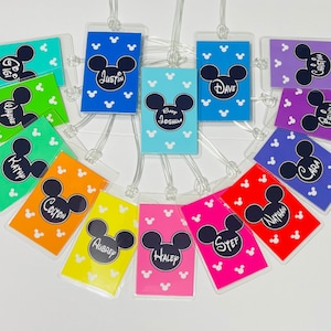 Etiquetas de equipaje de Disney - 1 etiqueta de equipaje de Mickey - Etiquetas de equipaje personalizadas de MICKEY Mouse - Laminadas de 10 milésimas - Extensor de pez de regalo - Revelación de viaje