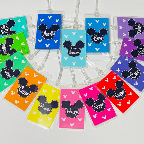 Disney Luggage tags - 1 Mickey Luggage Tag - Personalized MICKEY Mouse Luggage Tags - Laminated 10mil - Fish Extender Gift - Trip Reveal
