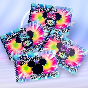 Disney Autograph Book - Rainbow Burst Minnie Mouse with Bow or Mickey without Bow - Your choice of bow Color - Free Personalization 4&quot;x6&quot;
