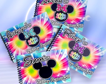 Disney Autograph Book - Rainbow Burst Minnie Mouse with Bow or Mickey without Bow - Your choice of bow Color - Free Personalization 4"x6"