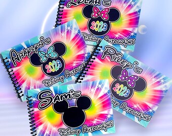 Disney Autograph Book - Rainbow Burst Minnie Mouse with Bow or Mickey without Bow - Your choice of bow Color - Free Personalization 4"x6"