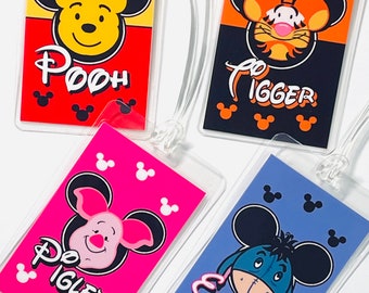 Winnie the Pooh Luggage Tag - Disney luggage tags - Personalized MICKEY Mouse Style - Laminated 10mil - Tigger tag - Piglet Tag - Eeyore tag