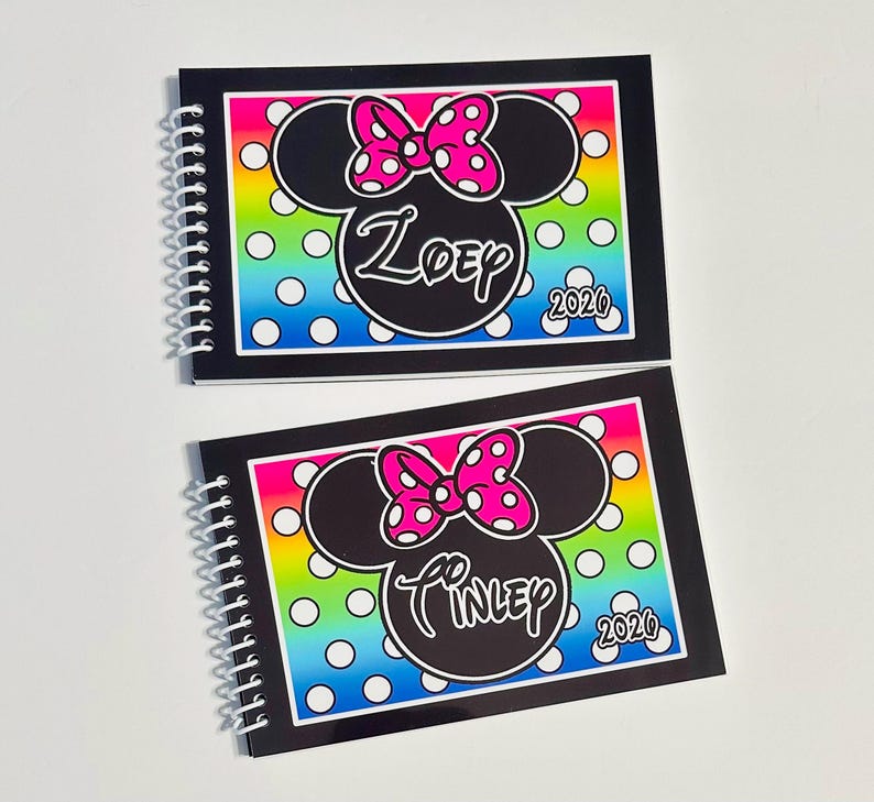Disney Autograph Book Personalized - Mickey or Minnie Mouse Designs - With / Without the Bow - Your choice - 4"x6" - 25 pages - trip reveal afbeelding 2
