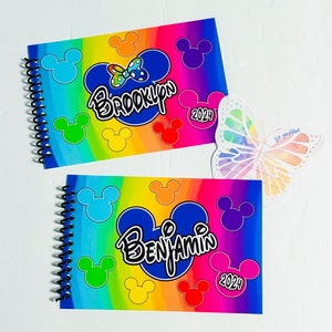 Rainbow Pastel Autograph Book Personalized - Mickey or Minnie Mouse Designs - With and Without the Bow - Your choice - 4"x6" Book - 25 pages