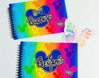 Rainbow Pastel Autograph Book Personalized - Mickey or Minnie Mouse Designs - With and Without the Bow - Your choice - 4"x6" Book - 25 pages