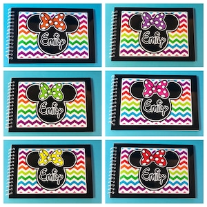 Disney Autograph Book - 4x6&quot; Rainbow Chevron Minnie Mouse  w/ Bow or Mickey - Your choice - Free Personalization - Disney Trip Reveal - gift