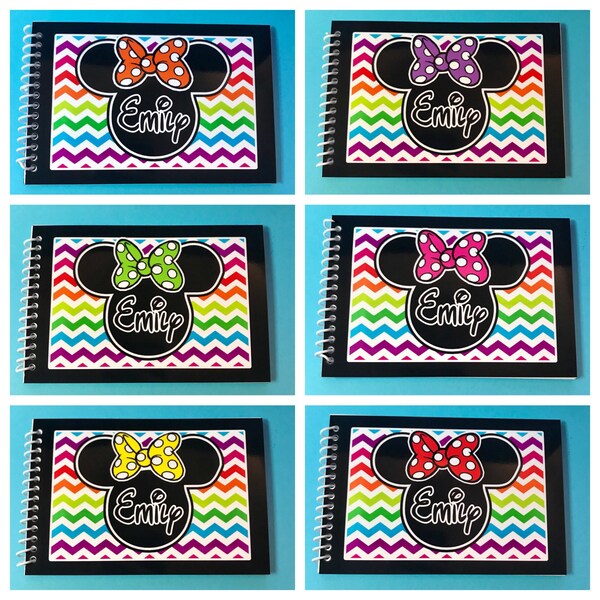 Disney Autograph Book - 4x6" Rainbow Chevron Minnie Mouse  w/ Bow or Mickey - Your choice - Free Personalization