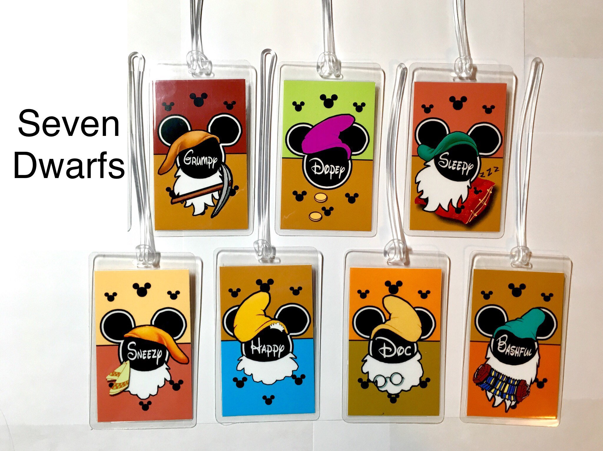 Disney Luggage Tags 7 Luggage Tags Set of Personalized Seven Dwarfs MICKEY MOUSE Luggage Tags Laminated 7 Dwarves Etsy