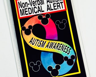 1 Disney themed Autism Awareness Infinity Luggage Tag - Medical Alert tag - Choice of Loop or Safe Breakaway Lanyard - Infinity