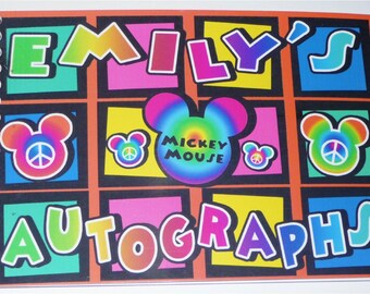 Personalized Disney Rainbow Multi Colored Peace Sign  MICKEY MINNIE MOUSE Autograph Book - 25 Blank pages Pride Book 4"x6" size!