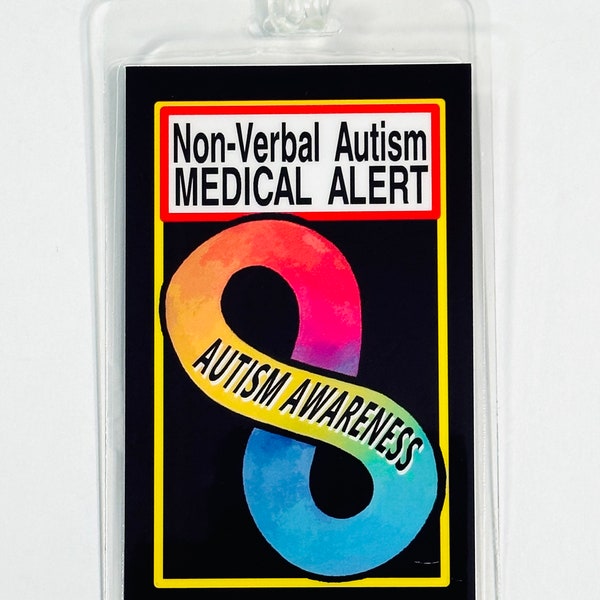 1 Autism Awareness Infinity Luggage Tag - Medical Alert tag - Laminated 10mil - Choice of Loop or Safe Breakawy Lanyard - Infinity