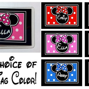 Disney Luggage Tags - Personalized MINNIE MOUSE or Mickey Mouse Luggage Tags - Assorted Colors - You pick the Quantity - Keepsake Tags