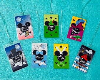 Disney luggage tags - 7 Luggage Tags - Set of Personalized - Peter Pan, Tink, Wendy, Hook, Smee, Darling - Trip Reveal - Fish Extender Gift