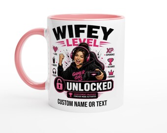 Kubek Wifey Level Unlocked – Zabawny prezent ślubny dla dziewczyny-graczki, ceramiczny kubek do kawy (11 uncji)