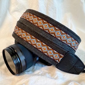 Handmade Geometric Camera Strap: Adjustable Vegan Leather Ends, Universal Fit, Gift for Photographer