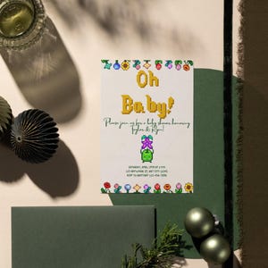 Plantilla Canva para invitación de baby shower de Stardew Valley / Descarga digital instantánea / Invitación editable / Tema floral rústico personalizable
