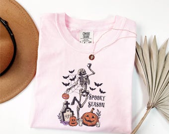Chemise squelette de danse Comfort Colors®, chemise de la saison fantasmagorique, chemise citrouille, chemise squelette d'Halloween, cadeau d'Halloween pour femme, col rond d'automne