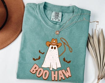 Comfort Colors® Retro Halloween Shirt, Western Halloween Gift, Cute Cowboy Ghost Shirt, Womens Halloween Cowboy Shirt, Halloween Party Shirt