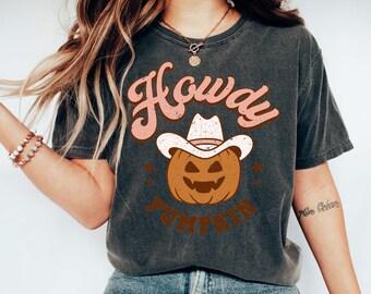 Comfort Colors® Howdy Pumpkin Shirt, Country Cowgirl Halloween Shirt, Retro Halloween Gift, Western Halloween Shirt,Womens Halloween Pumpkin