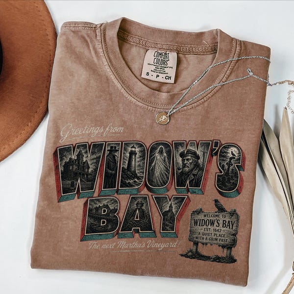Comfort Colors® Greetings From Widows Bay Shirt, Coastal Gothic Tee, Vintage Halloween Postcard, Spooky Season Outfit