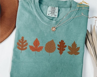 Comfort Colors® Fall Leaves Shirt, Cute Autumn Shirt, Retro Autumn Gift For Womens, Fall Leaves Gift, Cozy Season Shirt, Pumpkin Season Gift