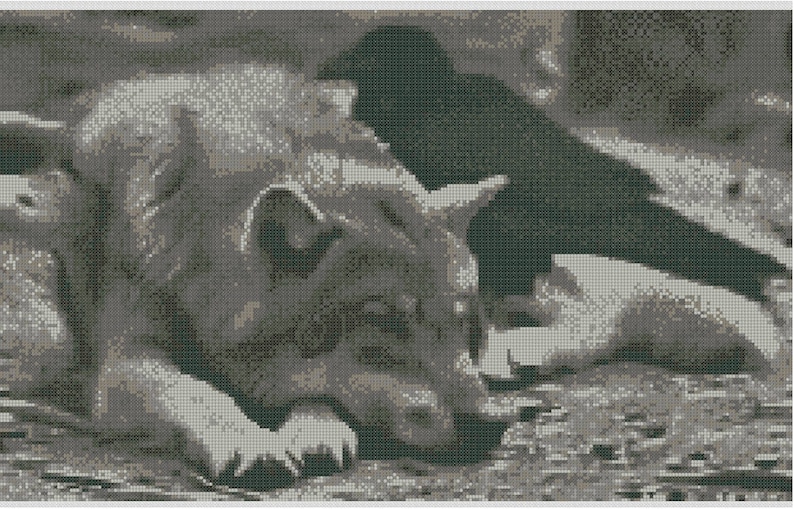 Wolf Dreams Wolf and Raven Cross Stitch Chart image 1