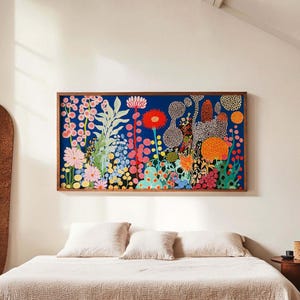 Panoramic Floral Canvas Print Unframed Yayoi Kusama Inspired Abstract Botanical Wall Art Japandi Floral Art Print Extra Large Artwork