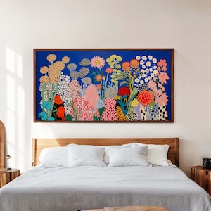 Panoramic Botanical Wall Art Canvas Print Unframed Yayoi Kusama Inspired Japandi Floral Wall Art Large Canvas for Home Wall Decor
