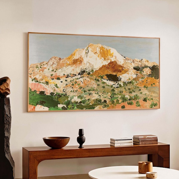 Extra Large Mountain Landscape Canvas Print, Abstract Earth Tone Panorama